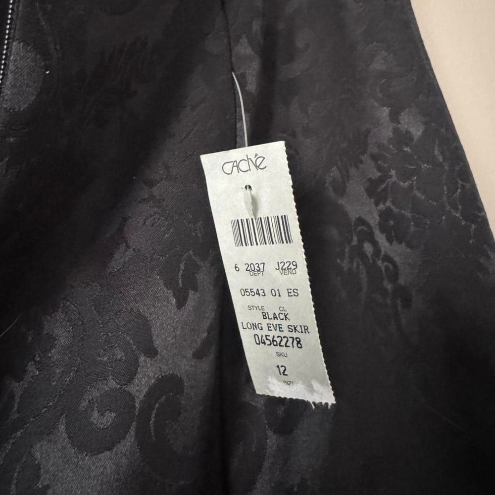 Vintage NWT Black Brocade Maxi Skirt Jessica McClintock Cache gothic satin - Picture 6 of 8